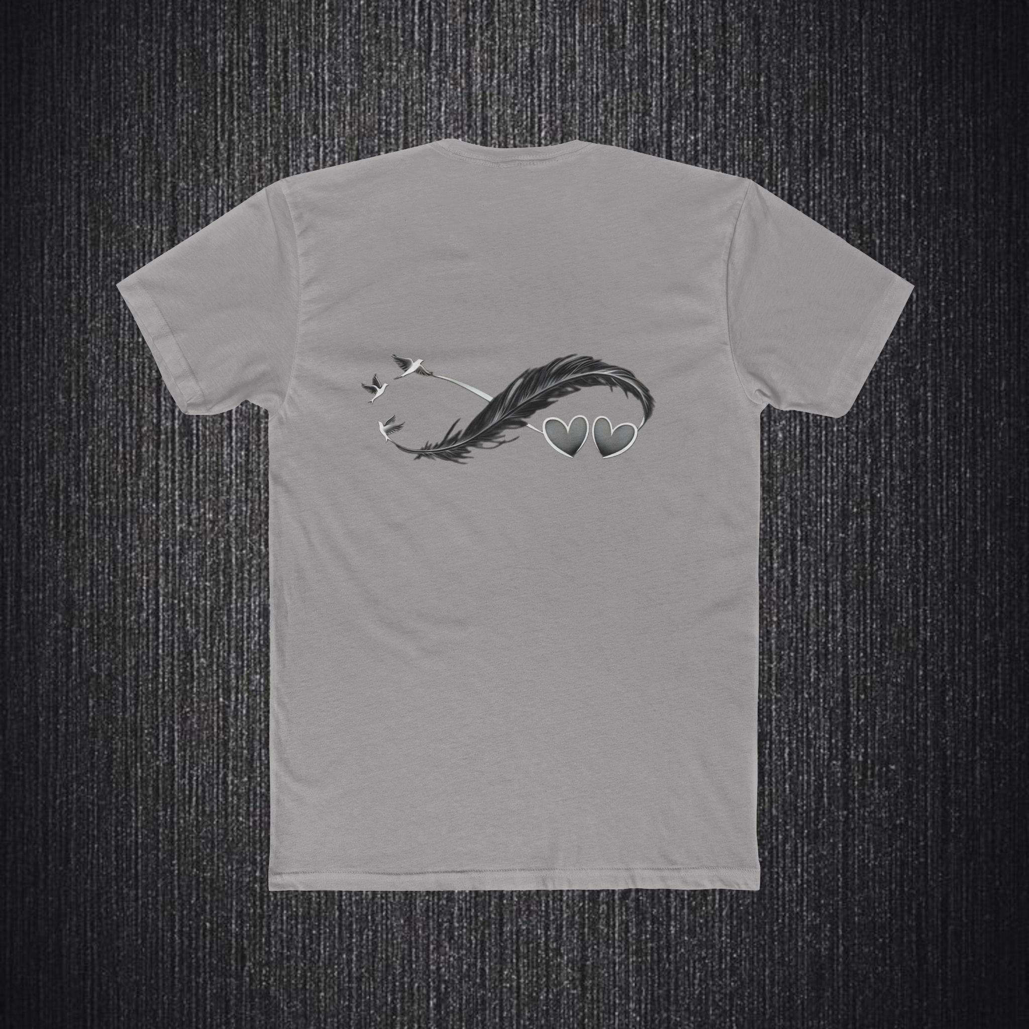 Feather Infinity Graphic Tee — Minimal Hearts & Birds Crewneck