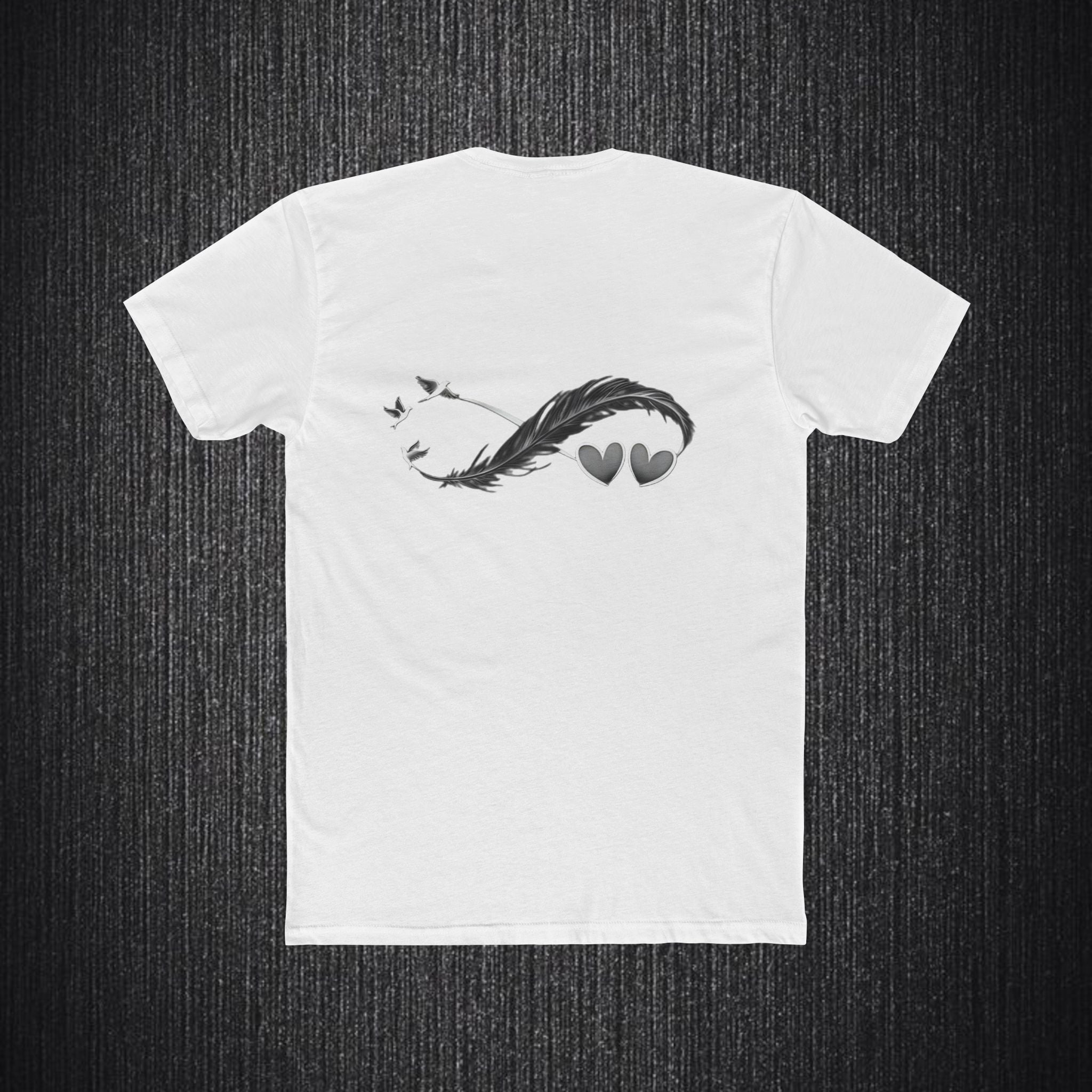 Feather Infinity Graphic Tee — Minimal Hearts & Birds Crewneck